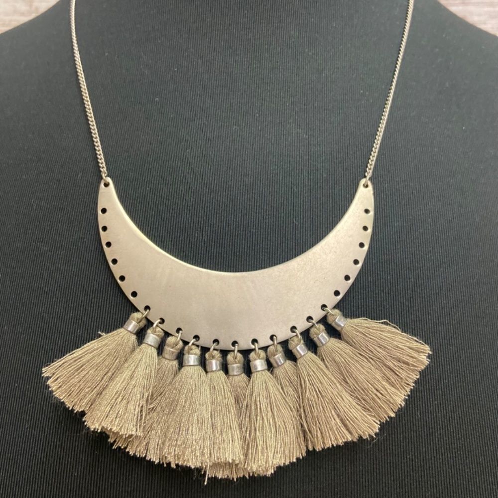 Silver Fringe Statement Necklace. - Picture 2 of 2